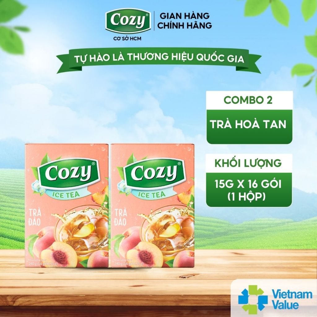 [COMBO 2] Trà Cozy Hoà Tan Ice Tea Gồm Chanh, Vải, Đào, Dâu, Ổi, Chanh Dây, Sâm Bí Đao Thanh Nhiệt, 