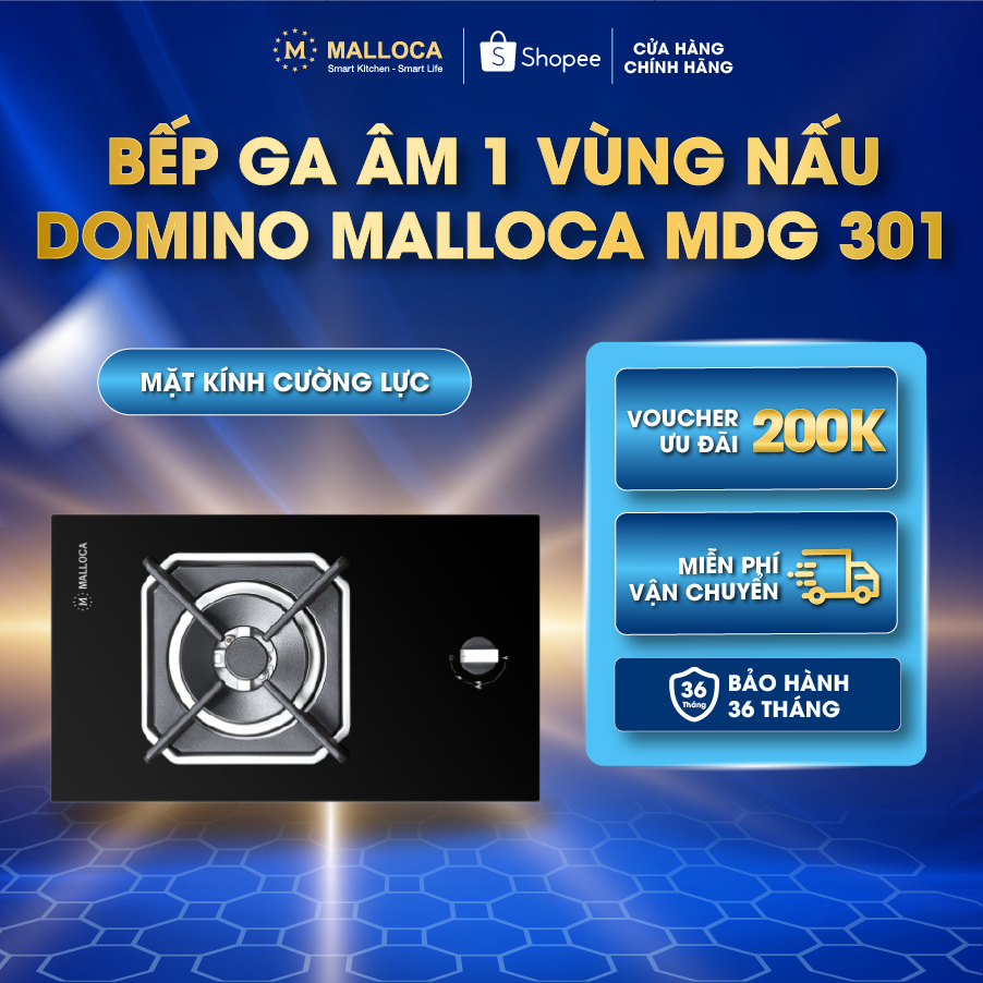 Bếp gas Domino Malloca MDG 301 - 1 vùng nấu - Hàng Chính Hãng, Bảo Hành 3 Năm