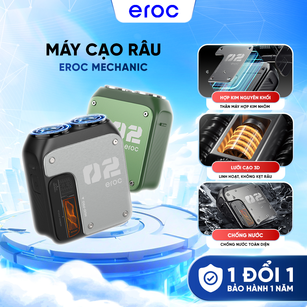 [Hỏa tốc HCM]Máy cạo râu EROC Mechanic (nhiều màu)-Động cơ 9000RPM, Lưỡi dao kép nổi tự mài, Chống nước IPX7, Sạc TypeC