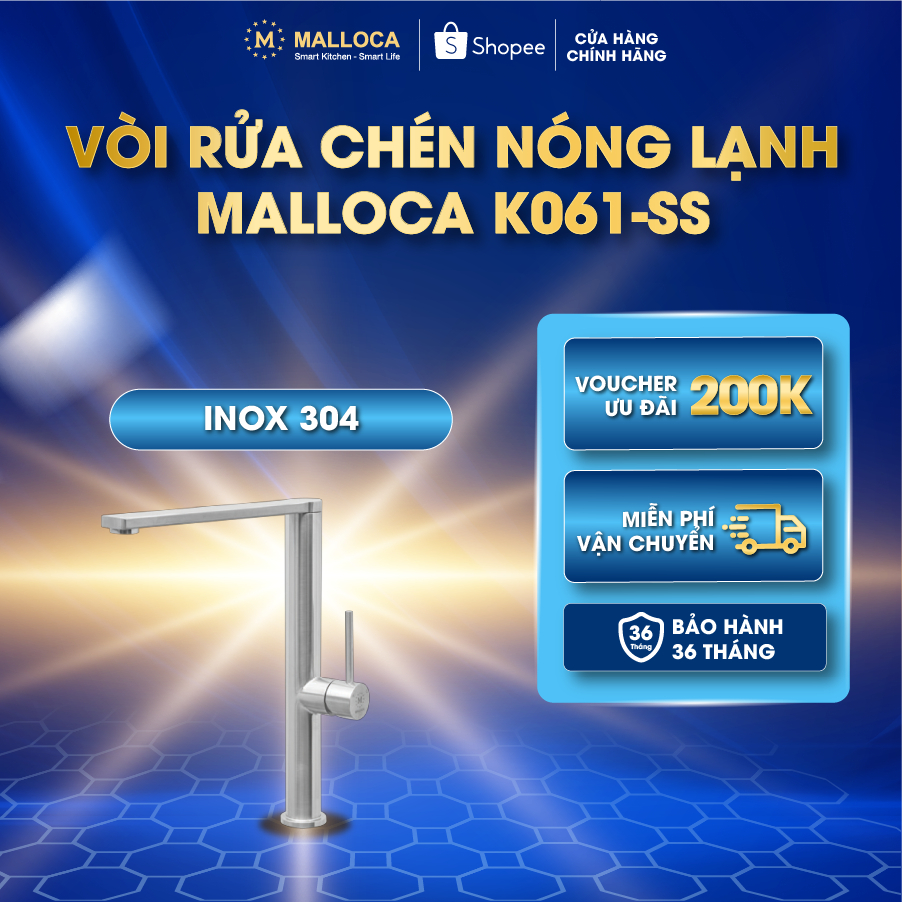Vòi rửa chén nóng lạnh Malloca K061-SS inox 304
