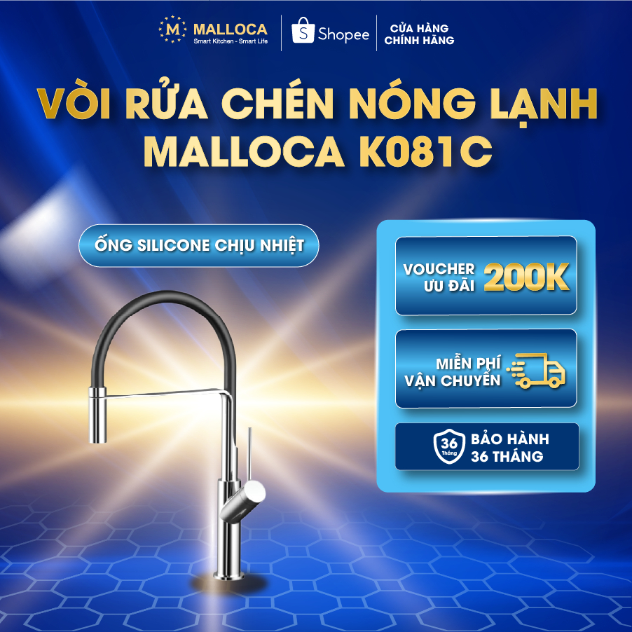 bảo hành 3 năm Vòi rửa chén nóng lạnh Malloca K081C Ống Silicone chịu nhiệt