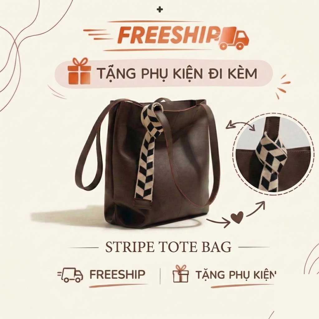Magari Stripe Tote Bag Túi Tote Nữ Sọc A4 Cỡ Lớn Đi Học Đi Làm Cao Cấp