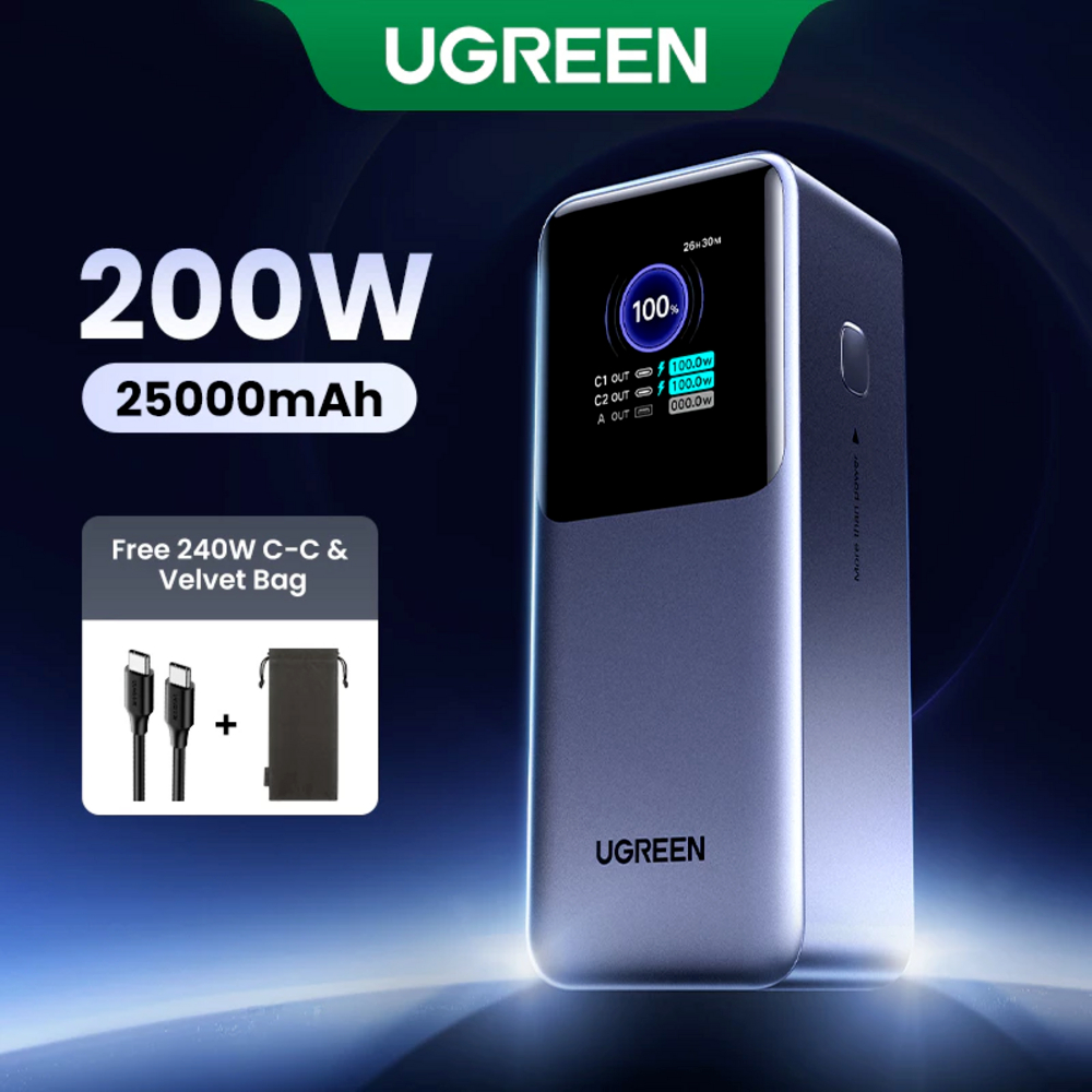 Pin Sạc Dự Phòng Ugreen PB722 - 200W - 25.000 mAh - Pin Xe Điện 21700 - Mang Lên Máy Bay Được .