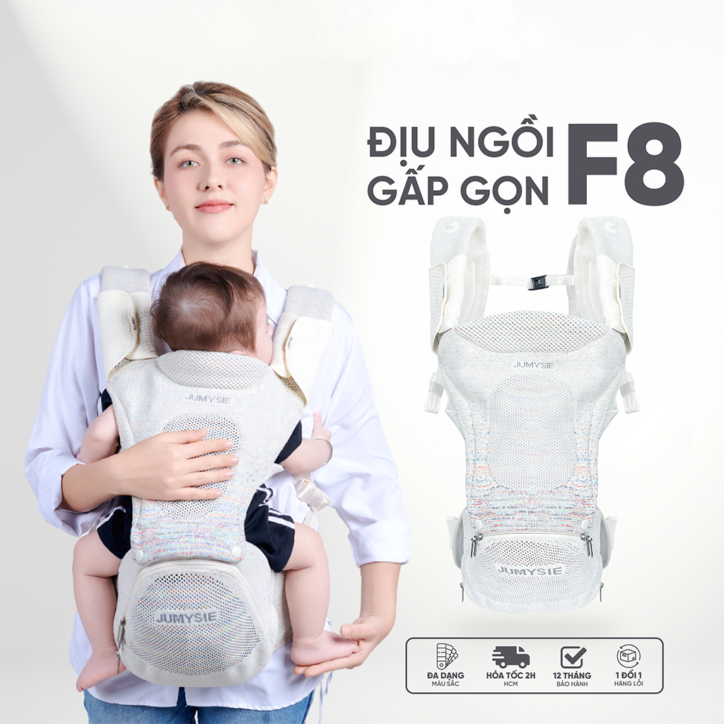 Địu Ngồi Gấp Gọn F8 Jumysie Cao Cấp – Trợ Lực Tốt, Bệ Cao Su Non Êm Ái, Cho Bé Sơ Sinh Đến 36 Tháng