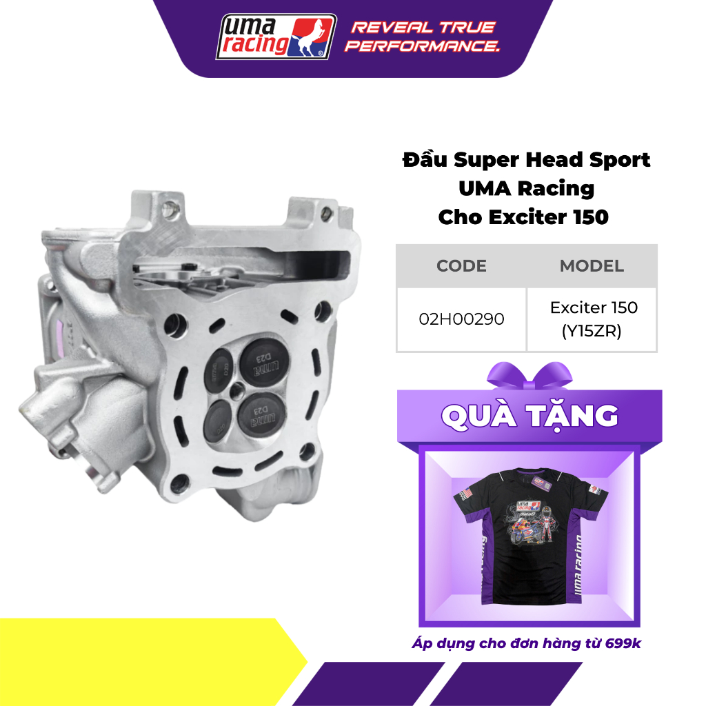 Đầu Super Head Sport UMA Racing Cho Exciter 150 (Y15ZR) – Kèm 4 Xupap