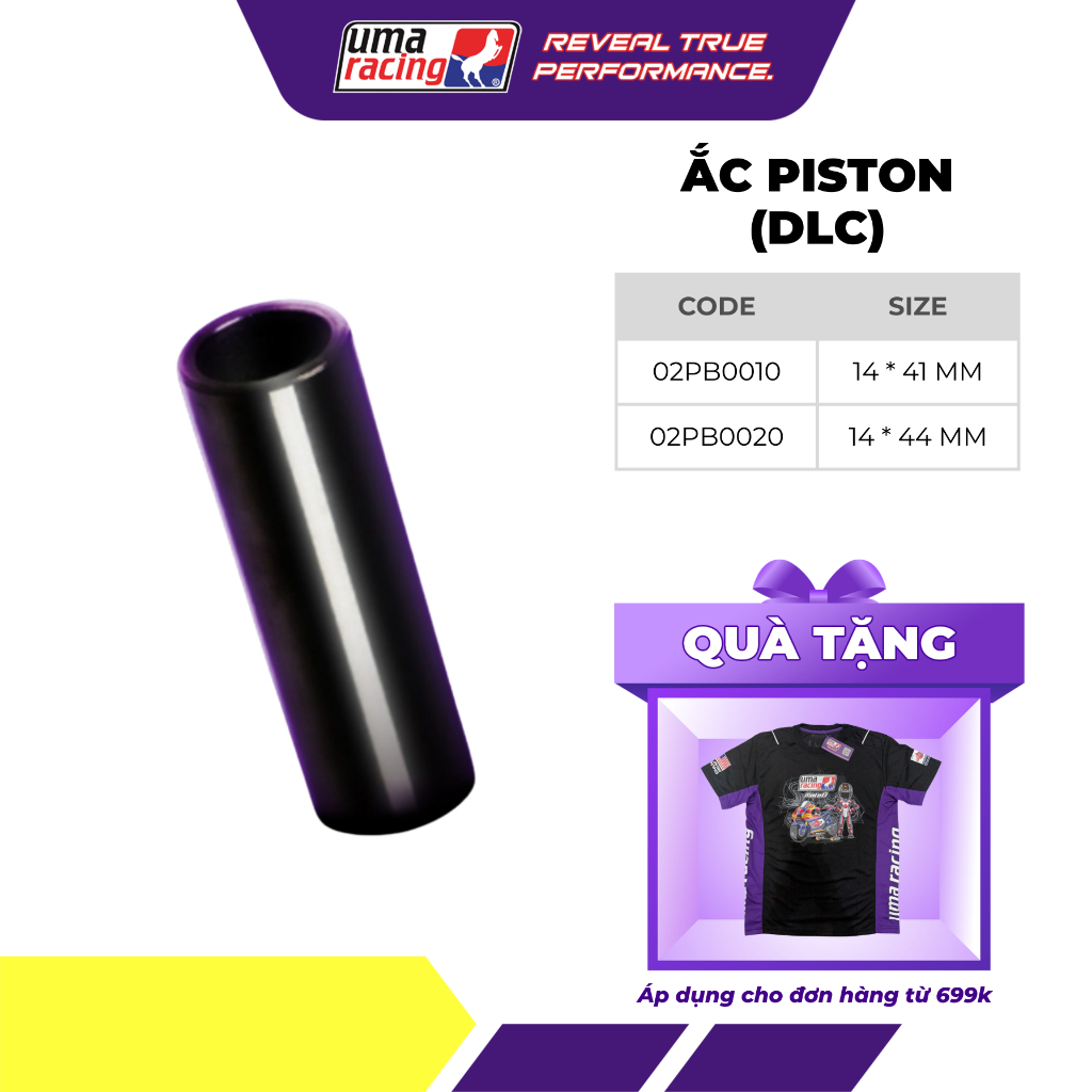 Ắc Piston UMA Racing DLC 14x41mm 14x44mm – Chống Mài Mòn, Giảm Ma Sát, Độ Bền Cao
