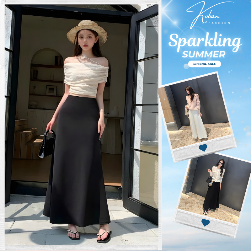 [KA10 CẠP KHÓA] Chân váy đen dài KOBAN phong cách Hàn Quốc màu đen, váy xuông chất umi co giãn