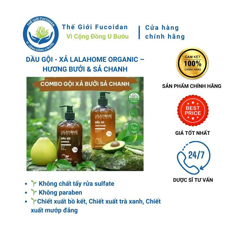 DẦU GỘI XẢ HƯƠNG BƯỞI SẢ CHANH LALAHOME ORGANIC hỗ trợ giảm gàu, giảm gãy rụng, dưỡng tóc suôn mượt