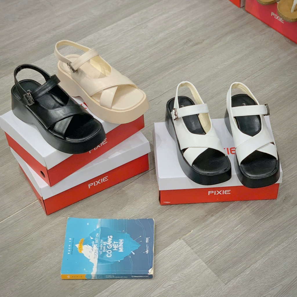 Giày Sandal Nữ Đế Xuồng 7cm Quai Chéo Thanh Lịch H363 Pixie VNXK