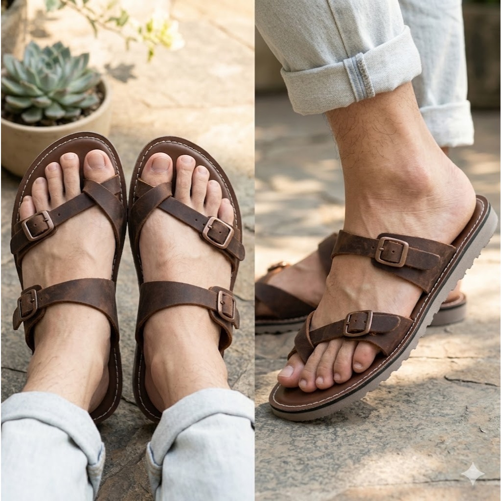MH13 - Dép Nam Nữ Dây Quai Xỏ Ngón Basic Chất Liệu Da Bò Đế Cao Su Nguyên Khối