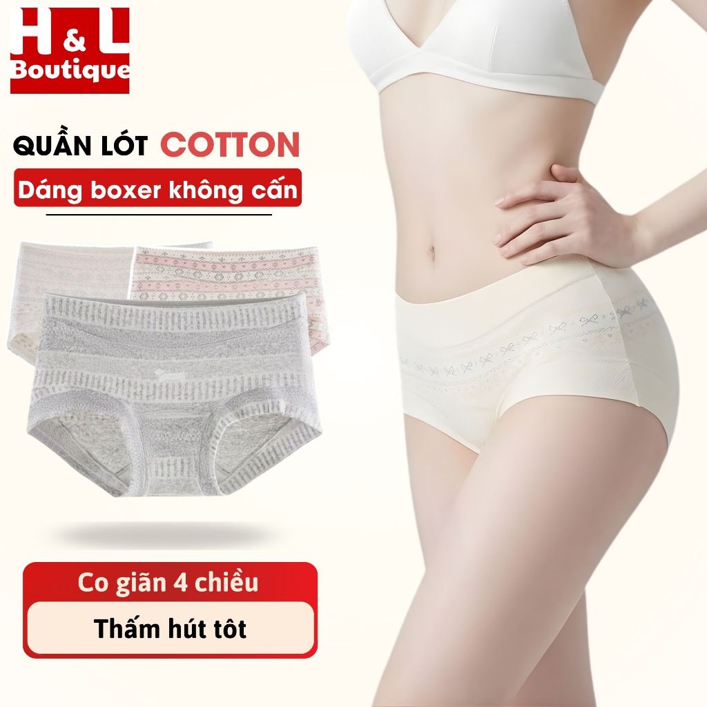 Combo Quần Lót Nữ Cotton In Họa Tiết Bắc Âu, Quần Chip Nữ Dáng Boxer Không Hằn Cấn HL BOUTIQUE L5296