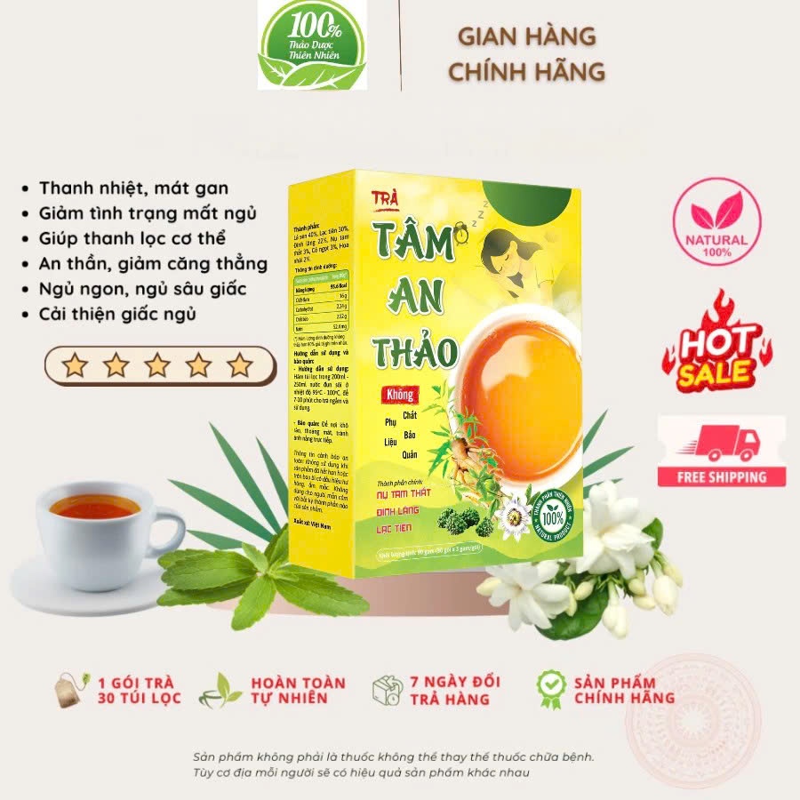Trà Tâm An Thảo Chính Hãng Cao Cấp Hộp 30 Gói ✅ Cải thiện giấc ngủ giúp ngủ ngon giảm đau đầu căng thẳng stress thư giãn