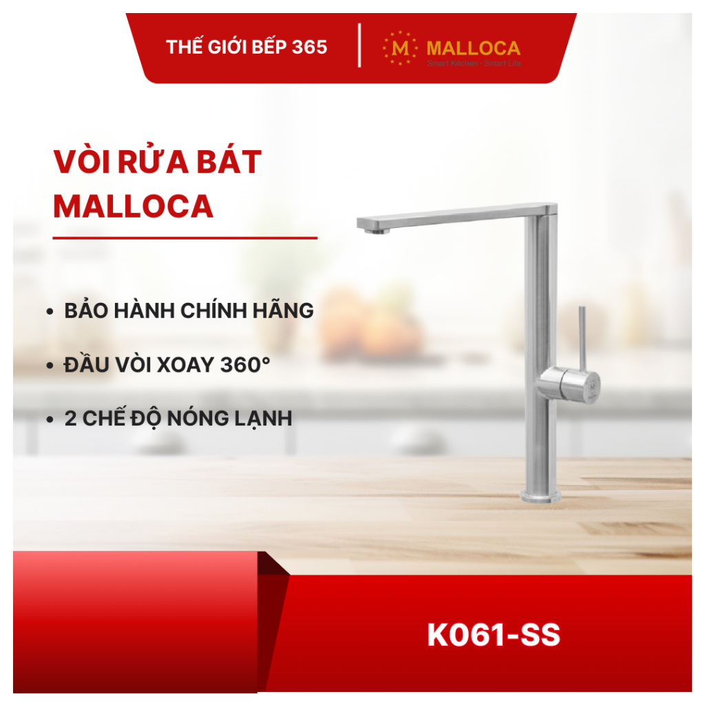 Vòi Rửa Chén Malloca K061-SS bảo hành 3 năm - Thiết Kế Hiện Đại, Áp Lực Nước Mạnh, Độ Bền Cao