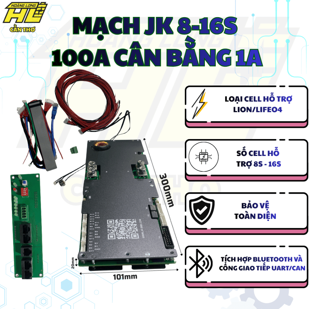 Mạch BMS JK 8S-16S 100A Cân Bằng Chủ Động 1A - Chuyên Pin Năng Lượng Mặt Trời