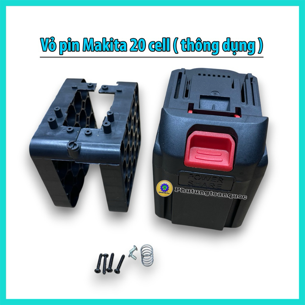 Vỏ Đóng Pin 20 cell 18650, Chân Pin 4cm Makita, Chất Liệu Nhựa Chống Sốc Tốt (Đủ phụ kiện đi kèm)