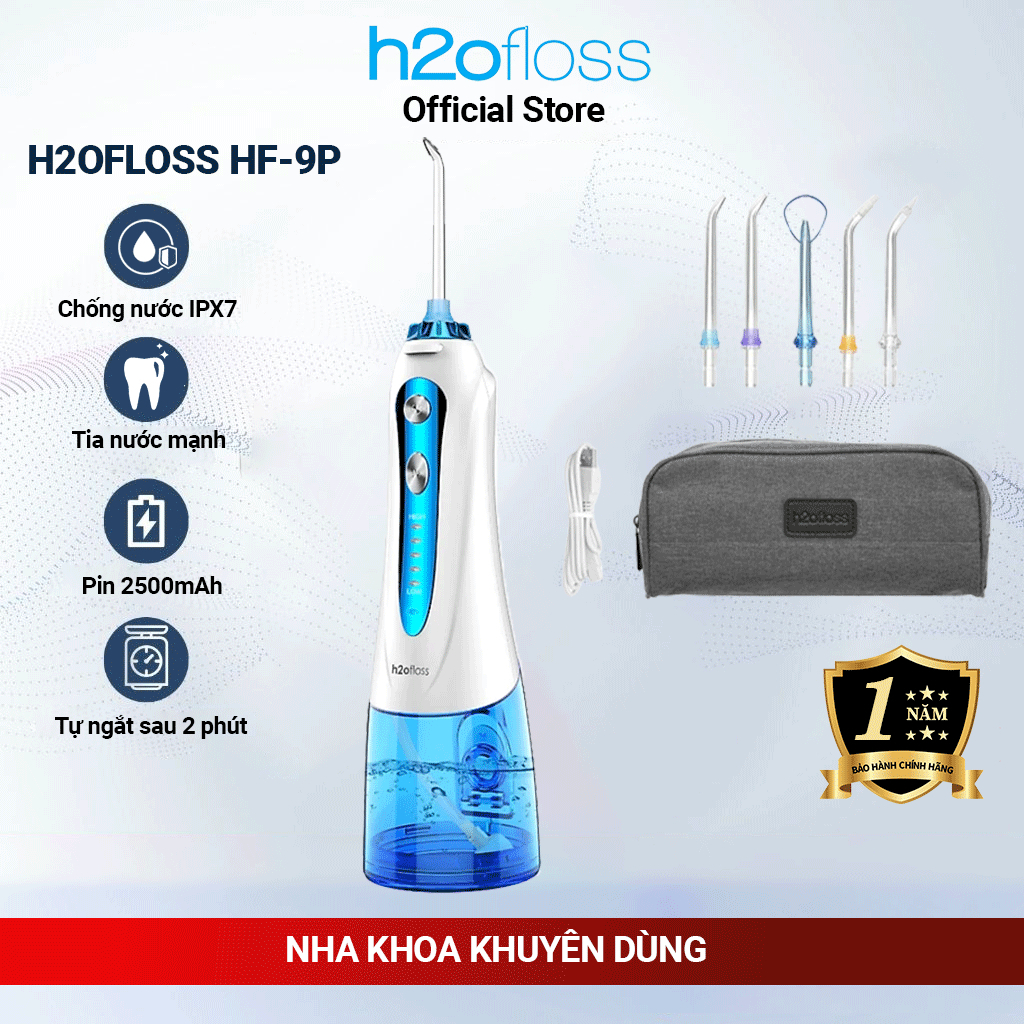 [HÀNG CHÍNH HÃNG] Máy tăm nước H2OFLOSS HF-9P/HF-6/HF-10 mini xịt sạch khuẩn chống nước IPX7 pin 250