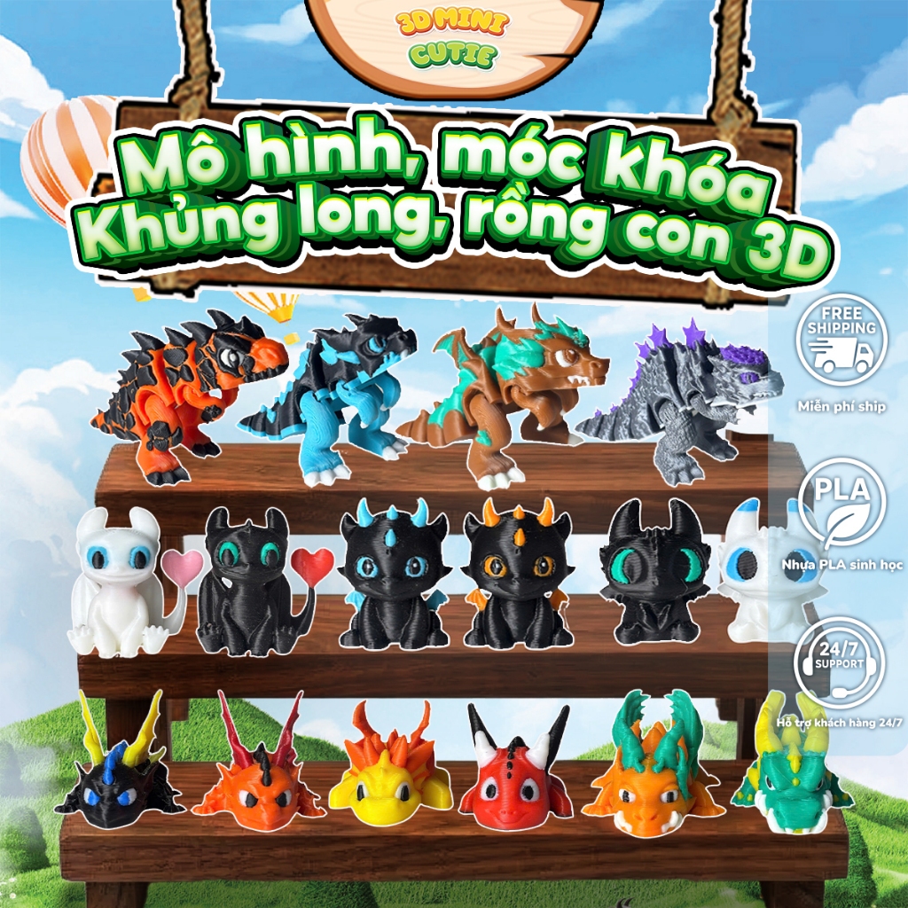 Mô hình mini - Móc khóa mini xoay khớp in 3D nhựa PLA an toàn trưng bày, đồ chơi cho bé