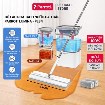 Bộ Lau Nhà Tách Nước Bàn Lau 34cm, Xoay 360 Độ, Tự Vắt Tách Nước Sạch Bẩn Thông Minh -  Parroti Lumina PL34