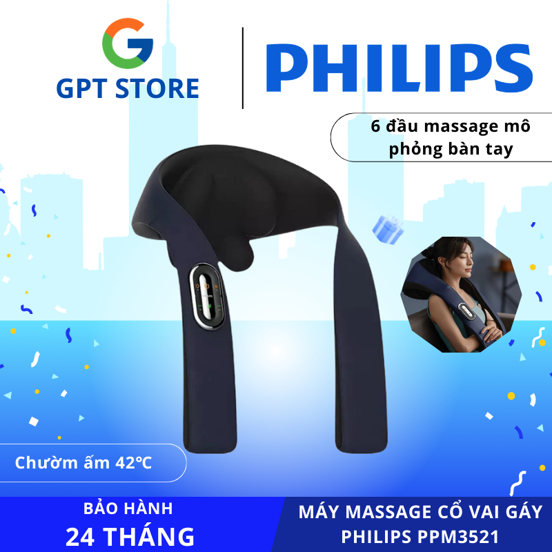 Máy Massage Cổ Vai Gáy Philips PPM3521- Đầu Massage 3D- Chườm Ấm 42 Độ - Bảo Hành 24 Tháng