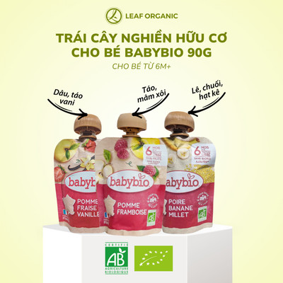 Trái cây nghiền hữu cơ cho bé 6 tháng tuổi Babybio 90g
