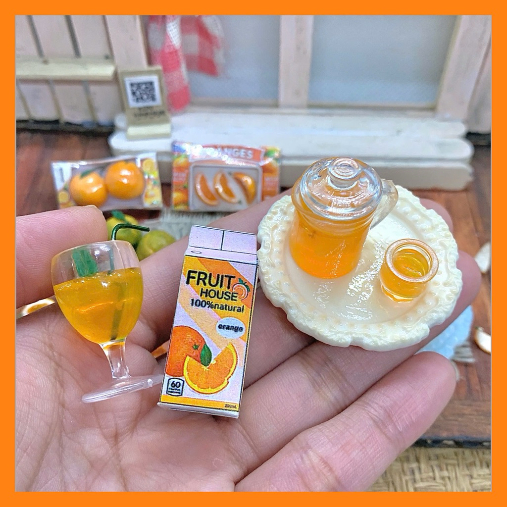 🍊 Mô Hình Nước Ép Cam Mini | Ly Cam Ép & Bình Nước Cam Cho Nhà Búp Bê Và Tiểu Cảnh