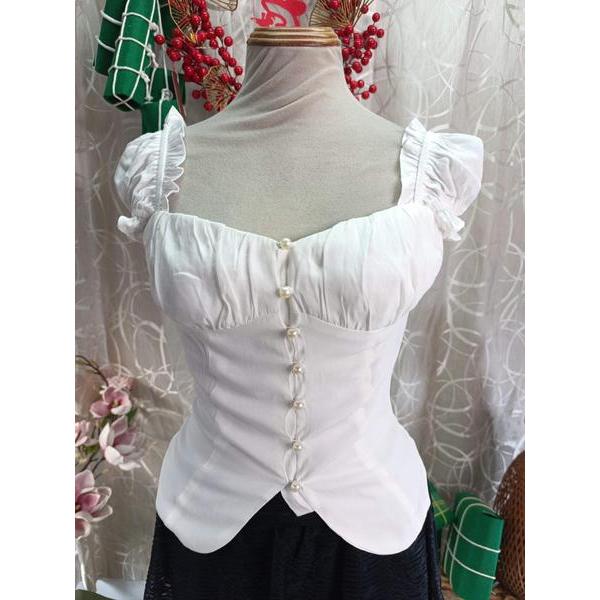 MIO LADY thanh lý - Áo kiểu chiết eo cúc ngọc bymo - SIZE M