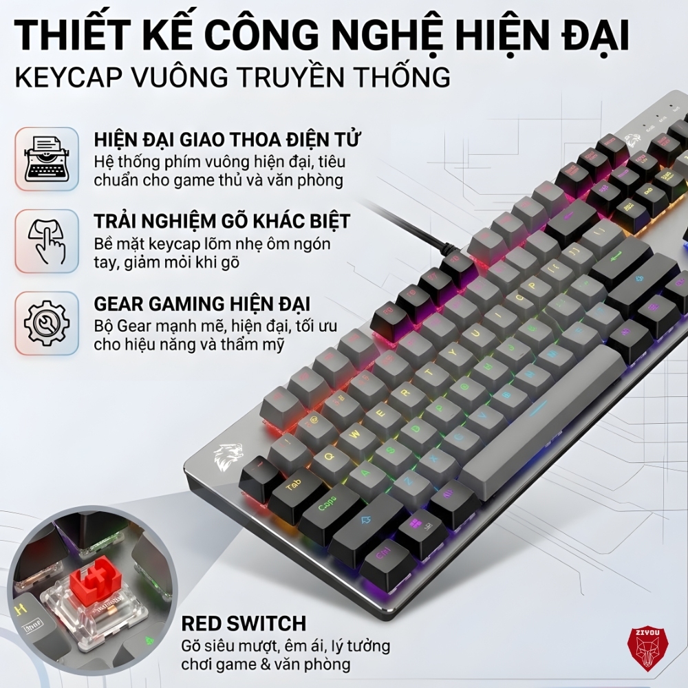 Bàn Phím CƠ Cao Cấp Ziyou K1 LED 20 Chế Độ Trục Cơ RED SWITCH Gõ Êm Phím Full Size Cho Máy Tính Lap | BigBuy360 - bigbuy360.vn