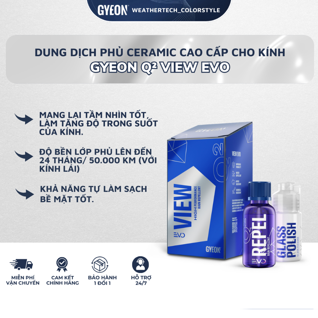 GYEON Q2 View EVO, Bộ Dung Dịch Phủ Ceramic Cao Cấp Cho Kính, Hiệu Ứng Đến 24 Tháng