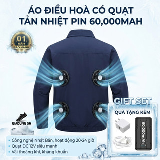 Áo Điều Hoà Có Quạt Tản Nhiệt Pin 60000mah, Áo Chống Nắng Nóng, Chống Tia UV, Làm Mát Cực Nhanh