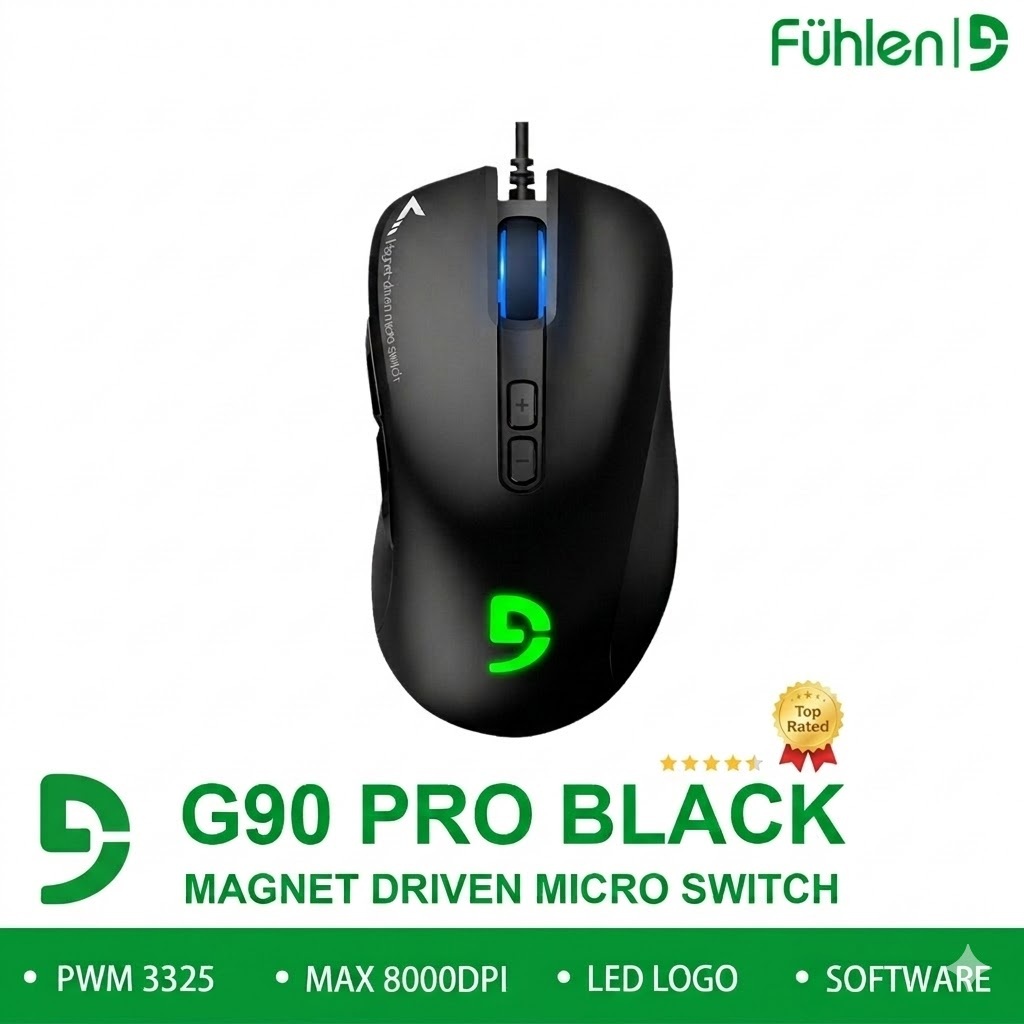 Chuột Gaming Fuhlen G90 Pro X Black -DPI 8000 - Có App Chỉnh Marco -Led RGB -Hàng Chính Hãng Ninza -