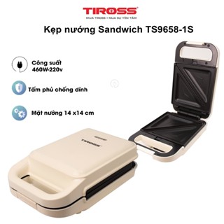 Máy Kẹp Bánh Mì Sandwich Tiross TS9658-1S công suất 460W - Khay Nướng Chống Dính Tháo Rời, Nướng Nhanh, Dễ Vệ Sinh