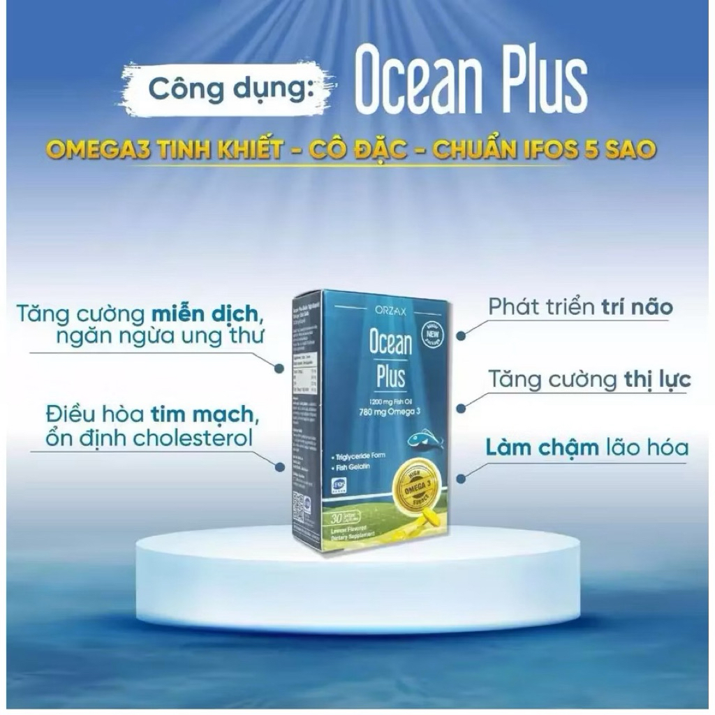 Ocean Plus Omega-3 Tinh Khiết Đậm Đặc ORZAX Nhập Khẩu Châu Âu Giúp Hỗ Trợ Não Bộ, Mắt, Tim Mạch 30 V