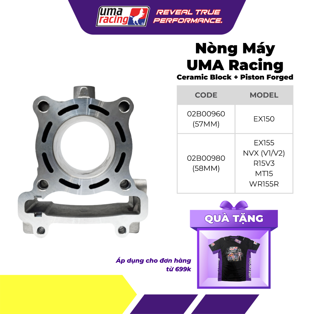 Nòng Máy UMA Racing 57mm/58mm – Ceramic Block + Piston Forged – Hiệu Suất Vượt Trội