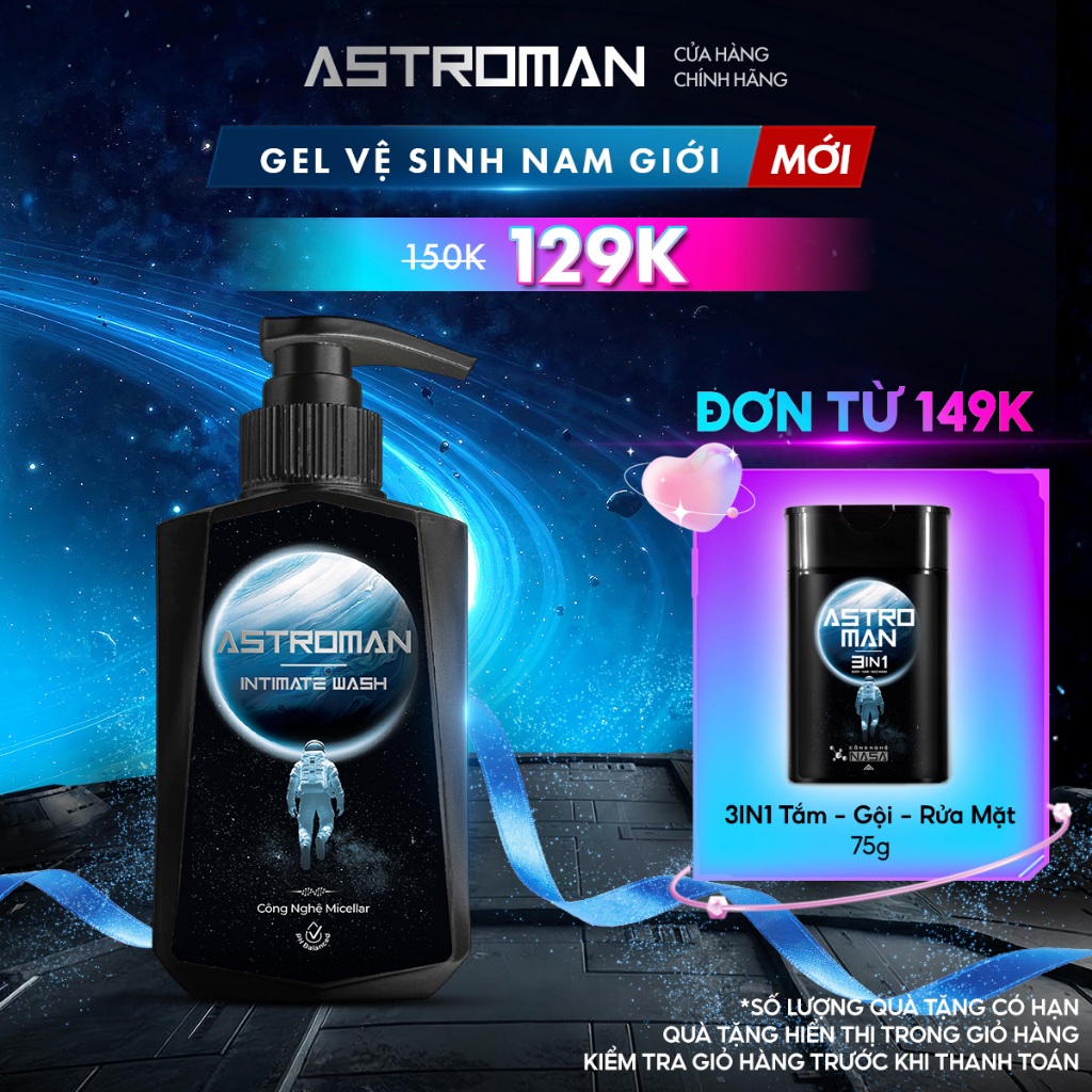 Dung Dịch Vệ Sinh Nam Giới ASTROMAN 120ML Dịu Nhẹ, Kháng Khuẩn, Mùi Hương Nhẹ Nhàng
