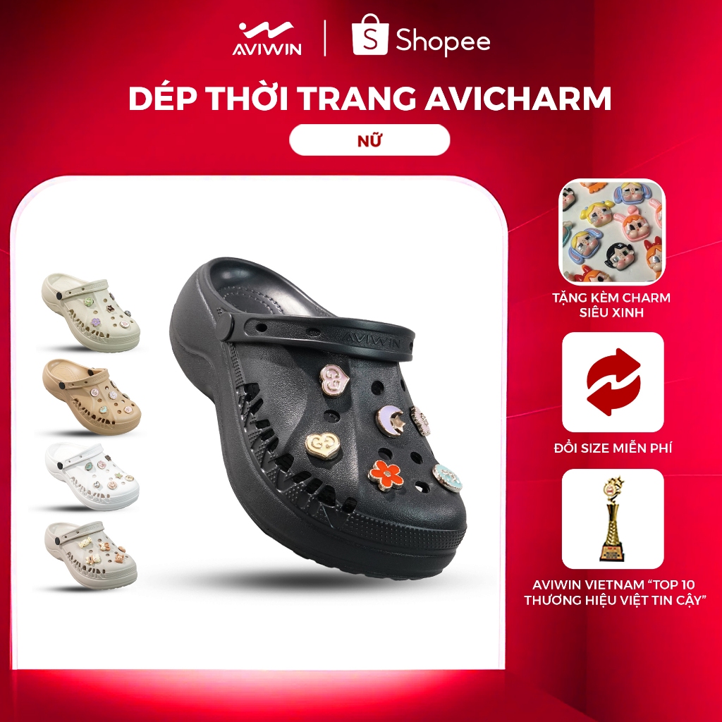 [AVCH] [Tặng Kèm Charm] Dép Sục Nữ Đế Cao 6cm AVIWIN AviCharm, Chất EVA Siêu Nhẹ, Chống Trơn Trượt