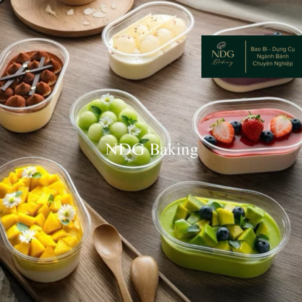 Set 50-100 Hộp nhựa oval đựng bánh lạnh, rau câu, bánh kem - Hộp oval đựng tiramisu, mousse XY150G