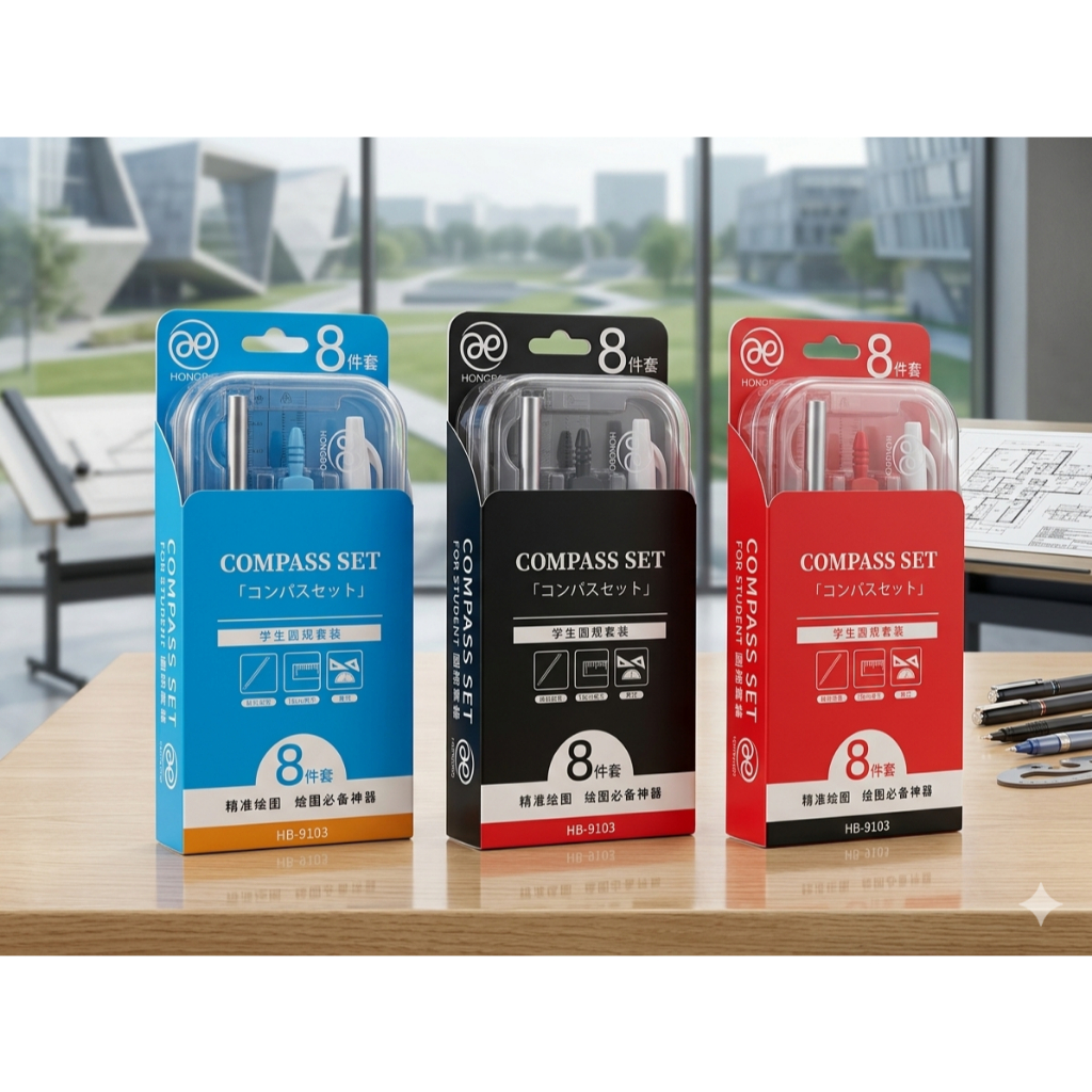 Bộ Eke, compa cỡ to nhiều dụng cụ mã 9103 - giao màu ngẫu nhiên.