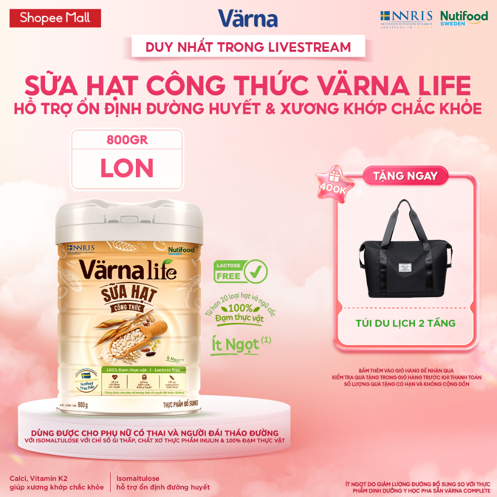 [LIVESTREAM PEWPEW] Thực phẩm bổ sung sữa hạt công thức Varna Life (Lon 800gr) - Lactosefree