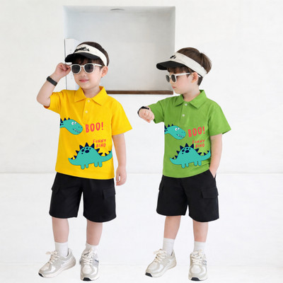 Bộ đồ cho bé trai in hình Khủng long Boo (gồm Áo polo + Quần đùi) chất thun cotton Loza Kids BU626