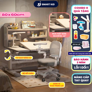 Bộ bàn học H75 PLUS Smart Kids bề ngàng 80cm nâng hạ tay quay ghế xoay 360 độ, mặt bàn nghiêng 60 độ, kèm nhiều quà tặng