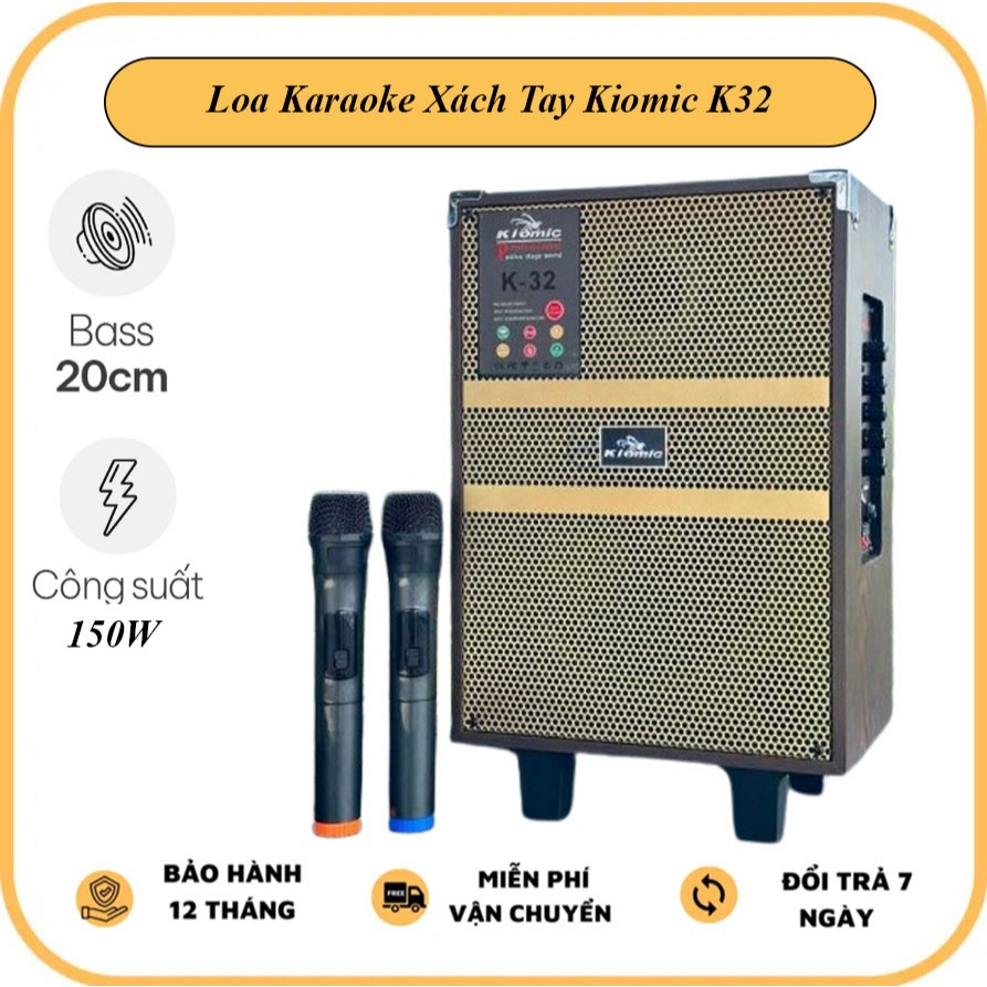 Loa Kéo Xách Tay KIOMIC K32 - Tặng Kèm Micro Hát Karaoke Bass 20Cm Công Suất 150W Âm Thanh Chất Lượng Sống Động