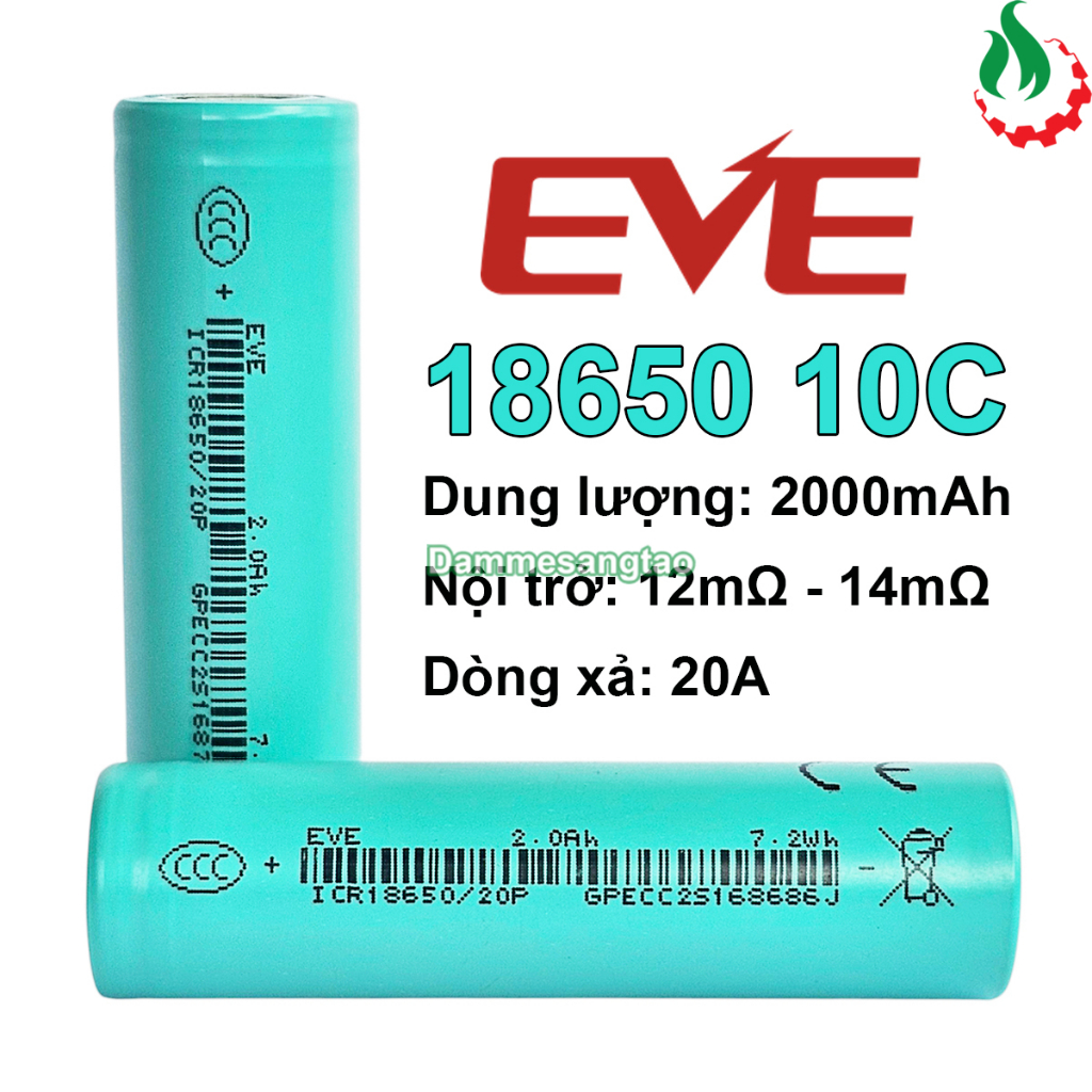Thùng 100 cell pin 18650 EVE 20P Li-ion 3.7V 2000mah 10C - Xả 20A (Có chữ EVE)