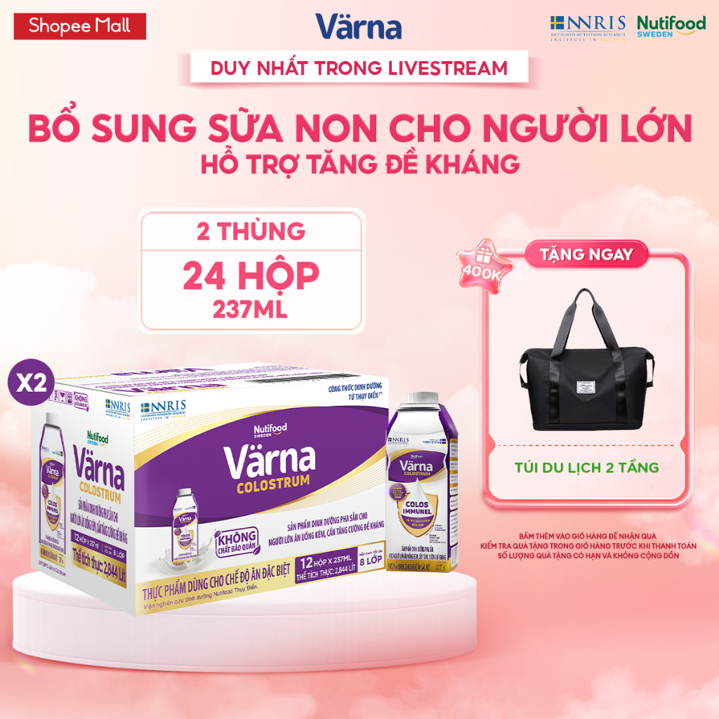 [LIVESTREAM PEWPEW] Combo 2 Thùng 12 hộp sữa bột pha sẵn Värna Colostrum (24 hộp giấy x 237ml)