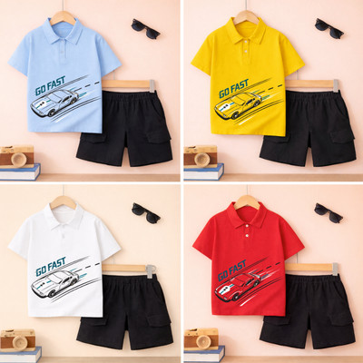 Bộ đồ cho bé trai in hình Oto Go Fast (gồm Áo polo + Quần đùi) chất thun cotton Loza Kids BU629