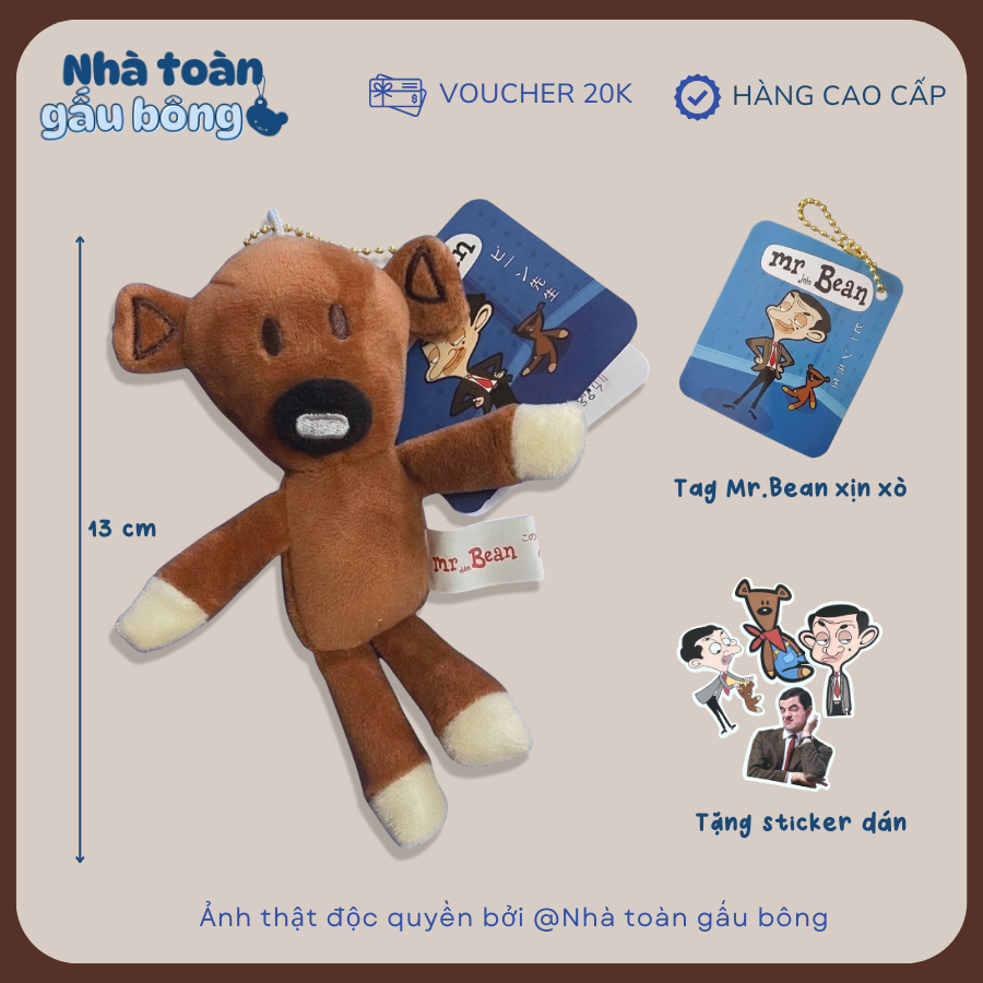 Móc Khóa Gấu Bông Teddy Mr Bean Cao Cấp, Móc khóa gấu bông kinh điển Mr.Bean Đáng Yêu, phụ kiện treo
