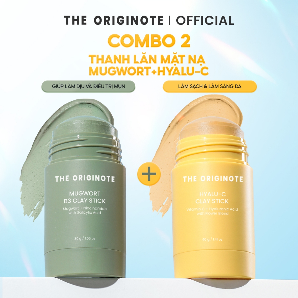 [MUA 2 GIẢM 33%] Combo 2 Thanh lăn mặt nạ đất sét Hyalu-C và Mugwort The Originote sáng da lột mụn đ