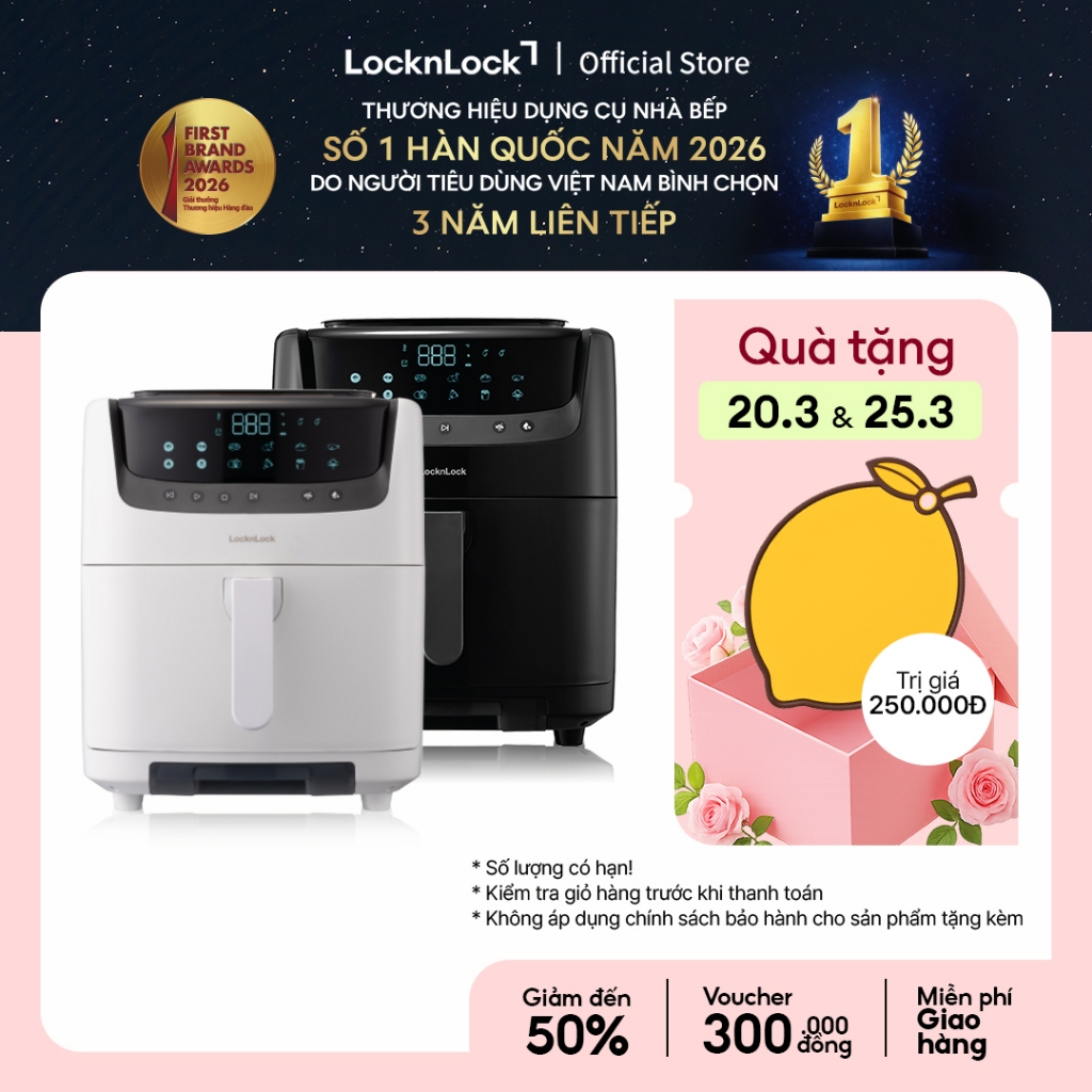 Nồi Chiên Không Dầu & Hấp Lock&Lock Steam Air Fryer 7L - Màu Đen Và Màu Trắng Ejf881