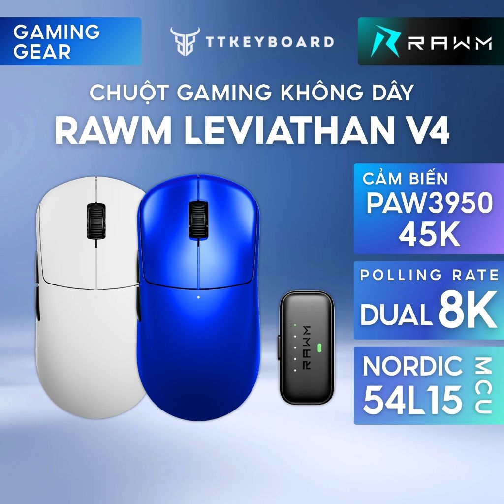 [Hỏa Tốc] Chuột Gaming Không Dây RAWM Leviathan V4, Dual 8K Rate, MCU Nordic nRF54L15, DPI 45000