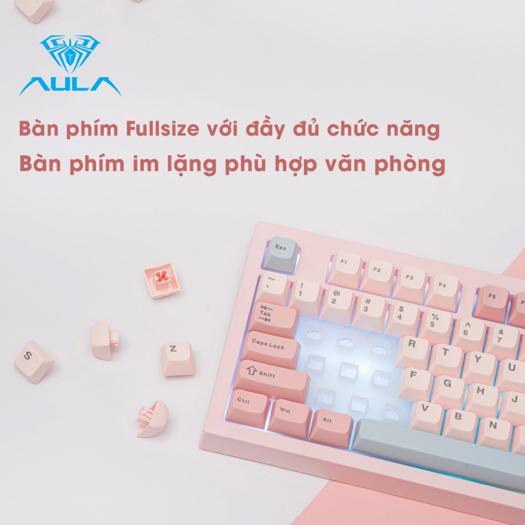 Bàn phím giả cơ silent AULA S102 PRO 3 mode kết nối, có màn hình hiển thị, LED RGB bắt mắt phù hợp cho làm văn phòng | BigBuy360 - bigbuy360.vn