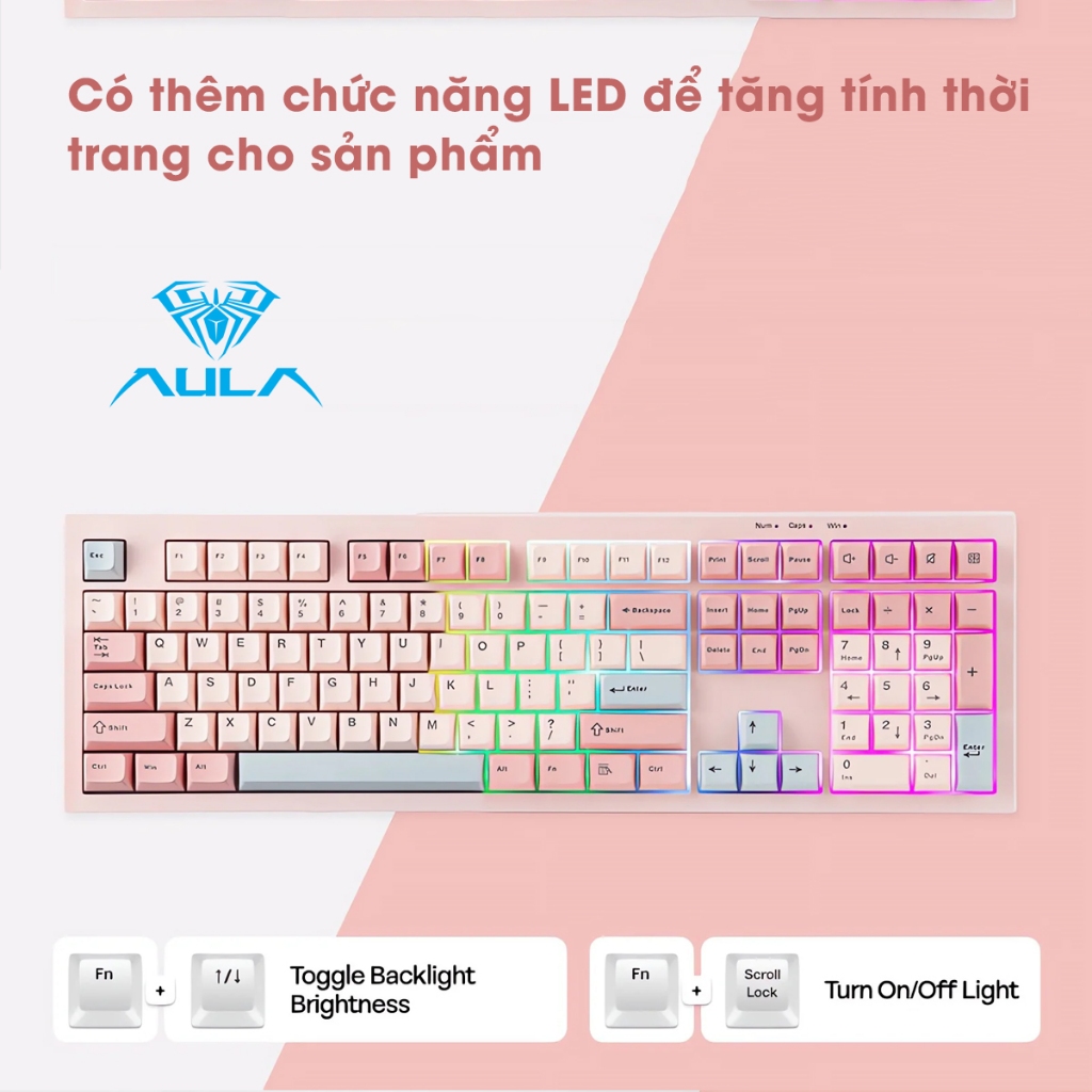 Bàn phím giả cơ silent AULA S102 PRO 3 mode kết nối, có màn hình hiển thị, LED RGB bắt mắt phù hợp cho làm văn phòng | BigBuy360 - bigbuy360.vn